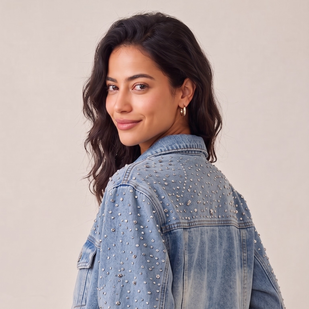 LAILA Silver Strass Denim Jacket