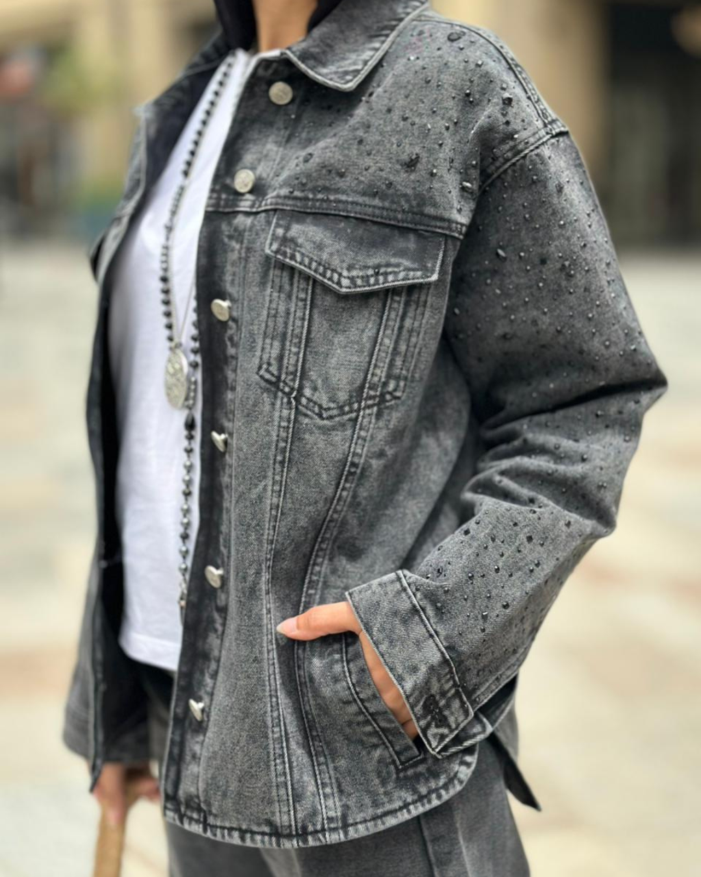 LAILA Black Strass Denim Jacket