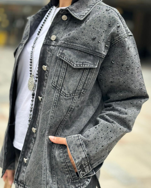 LAILA Black Strass Denim Jacket