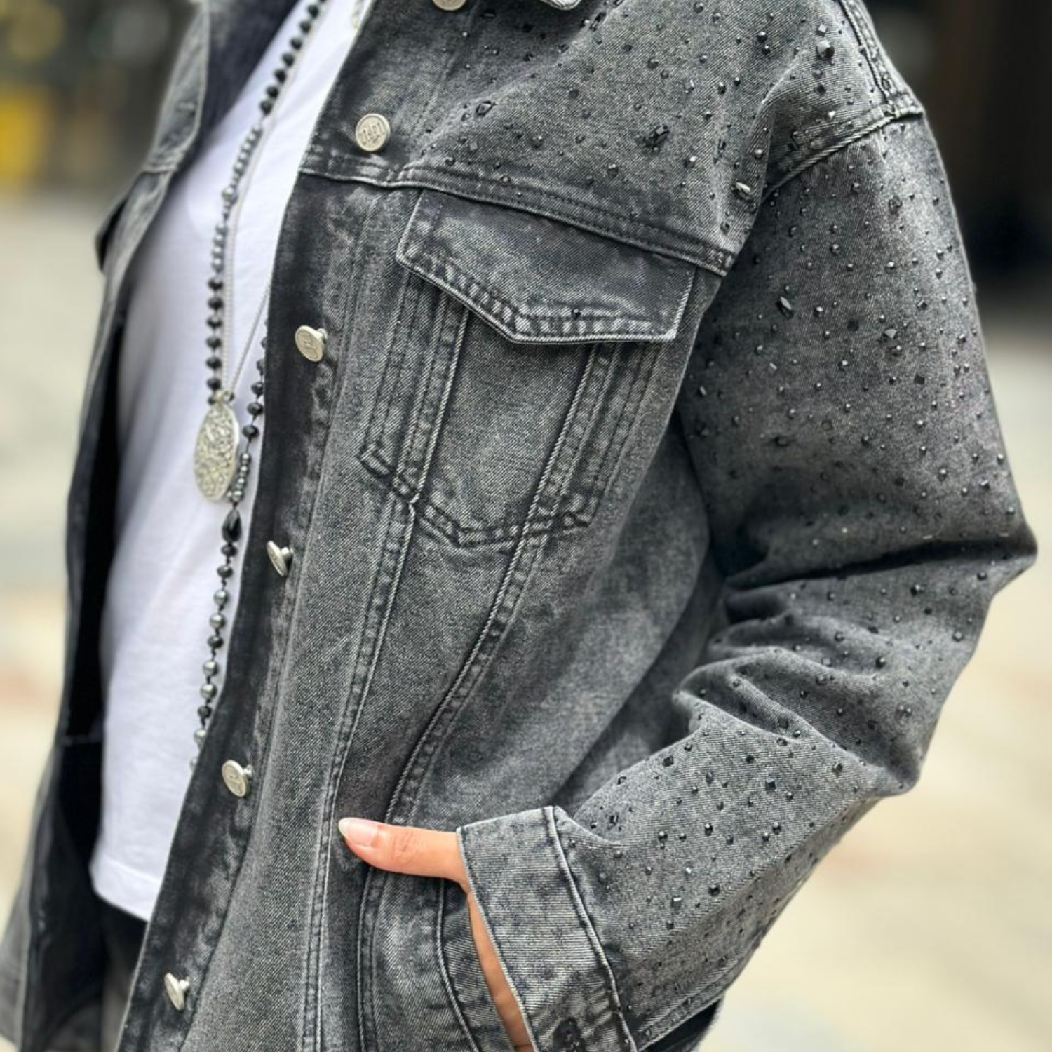 Black Strass Denim Set