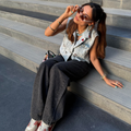 LAILA Black Strass Wide-Leg Tall Denim Pants