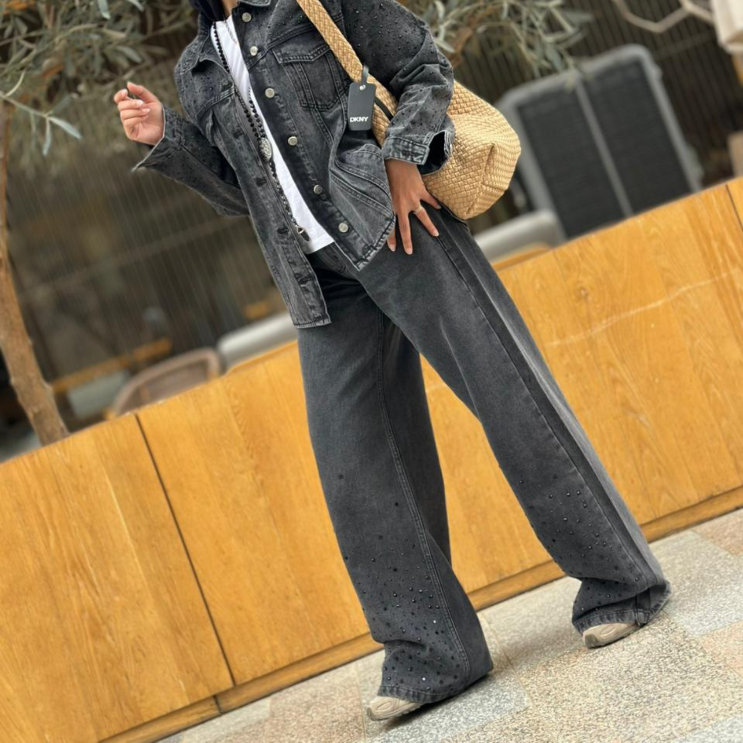 Black Strass Denim Set