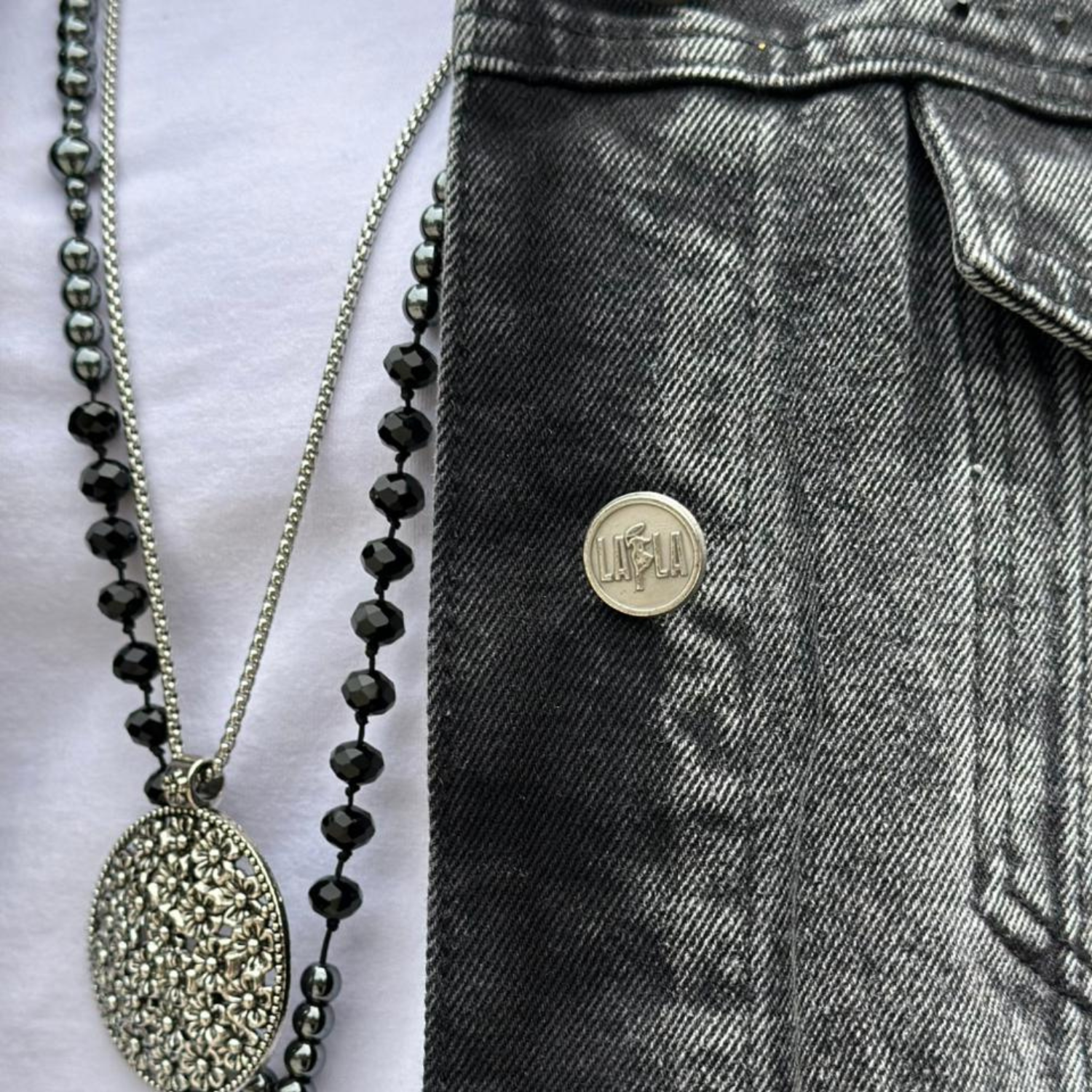 Black Strass Denim Set
