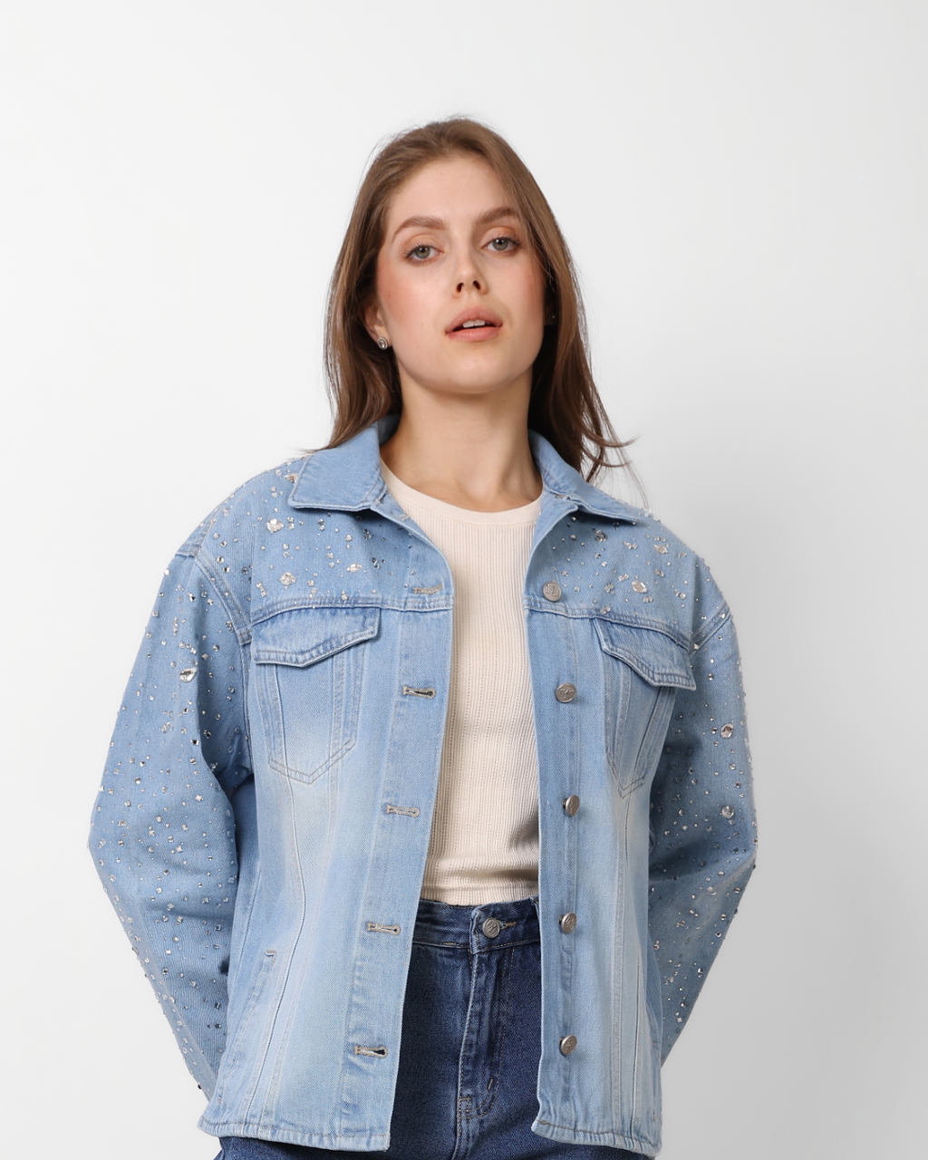 LAILA Silver Strass Denim Jacket