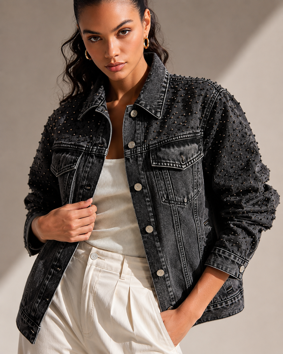 LAILA Black Strass Denim Jacket