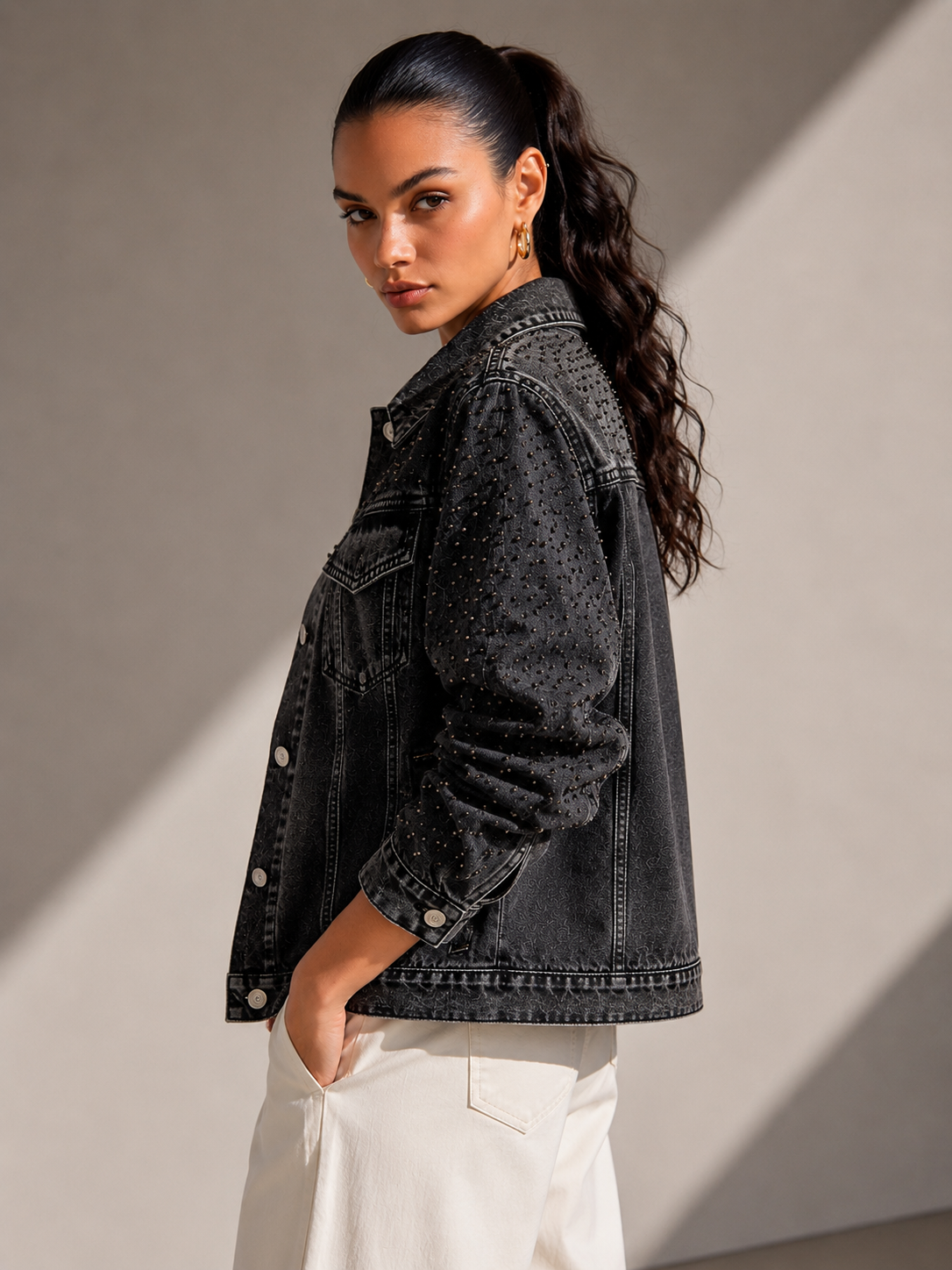 LAILA Black Strass Denim Jacket