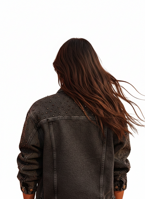 LAILA Black Strass Denim Jacket