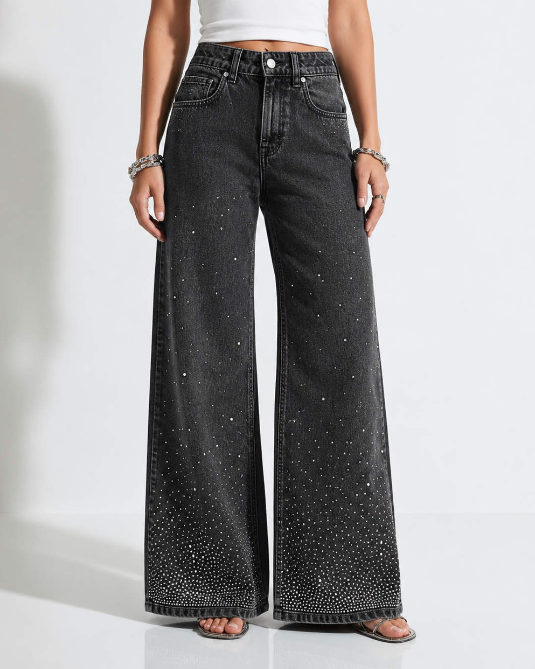 LAILA Silver Strass Wide-Leg Tall Denim Pants