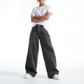 LAILA Washed Grey Wide-Leg Denim Trousers