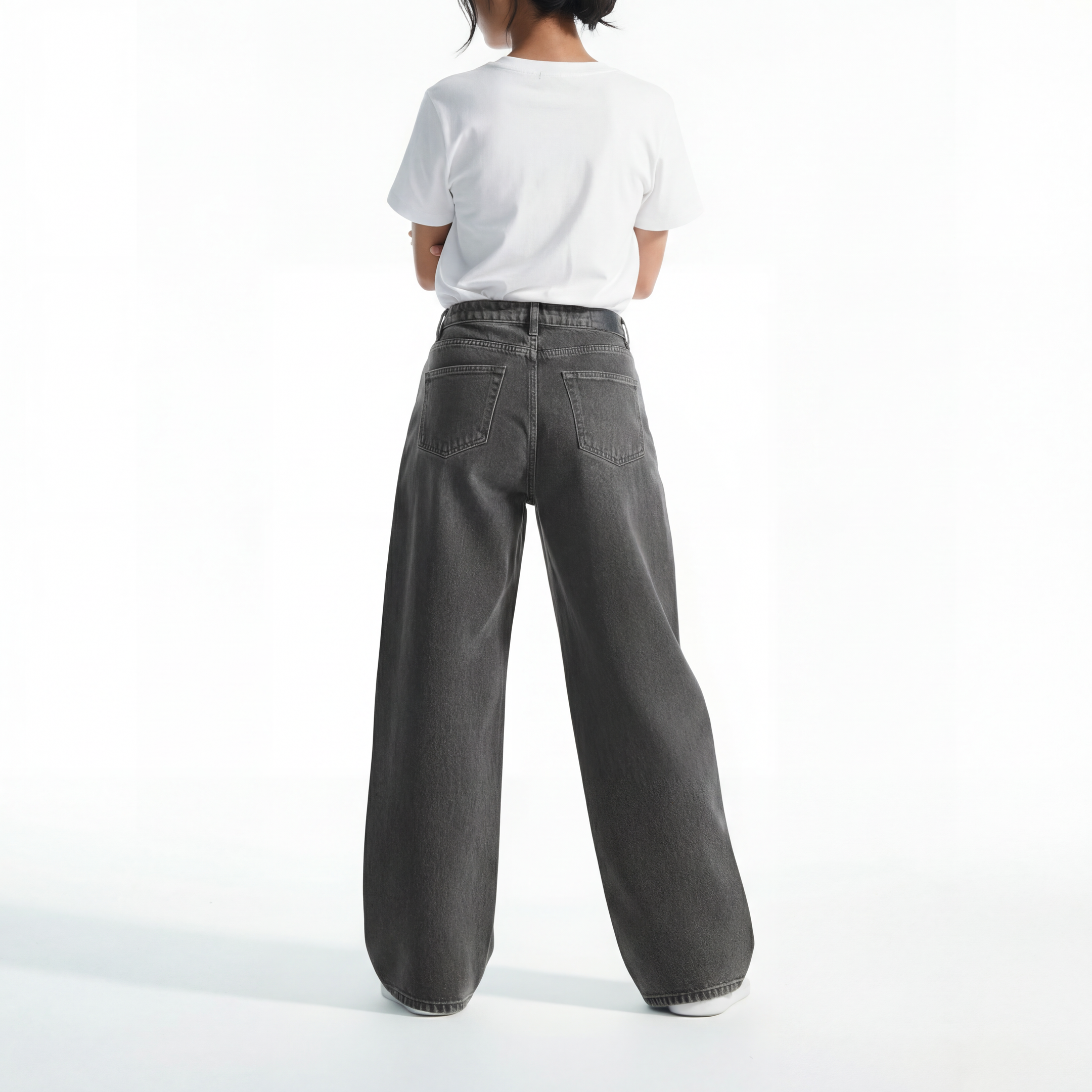 LAILA Washed Grey Wide-Leg Denim Trousers