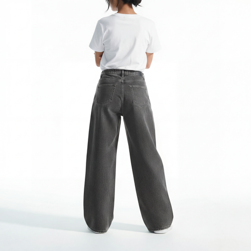 LAILA Washed Grey Wide-Leg Denim Trousers