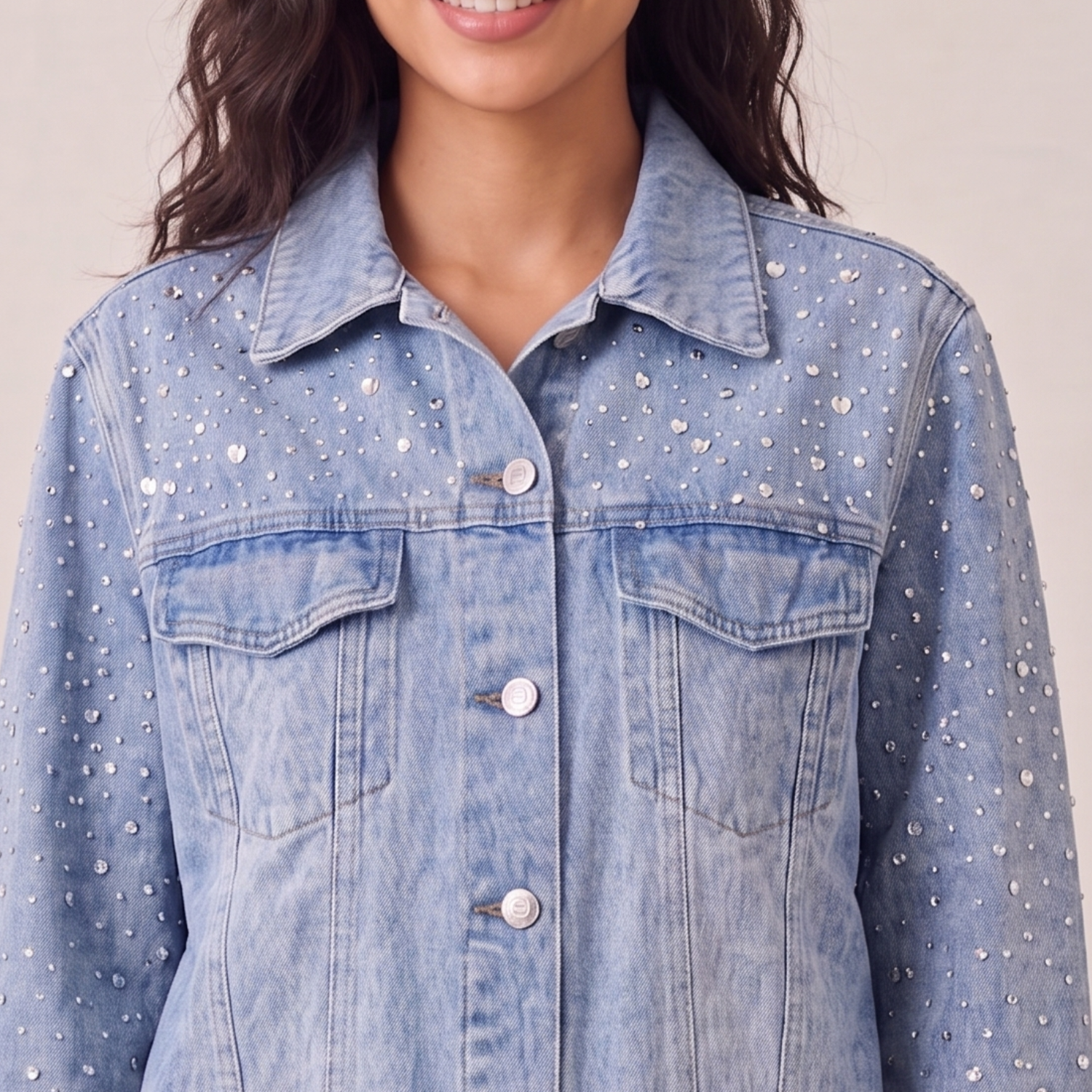 LAILA Silver Strass Denim Jacket