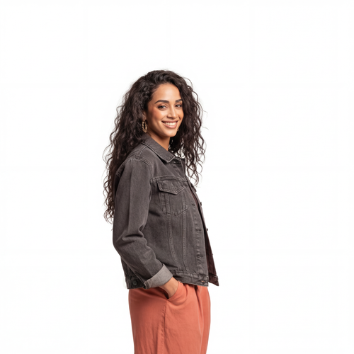 LAILA Washed Grey Denim Jacket