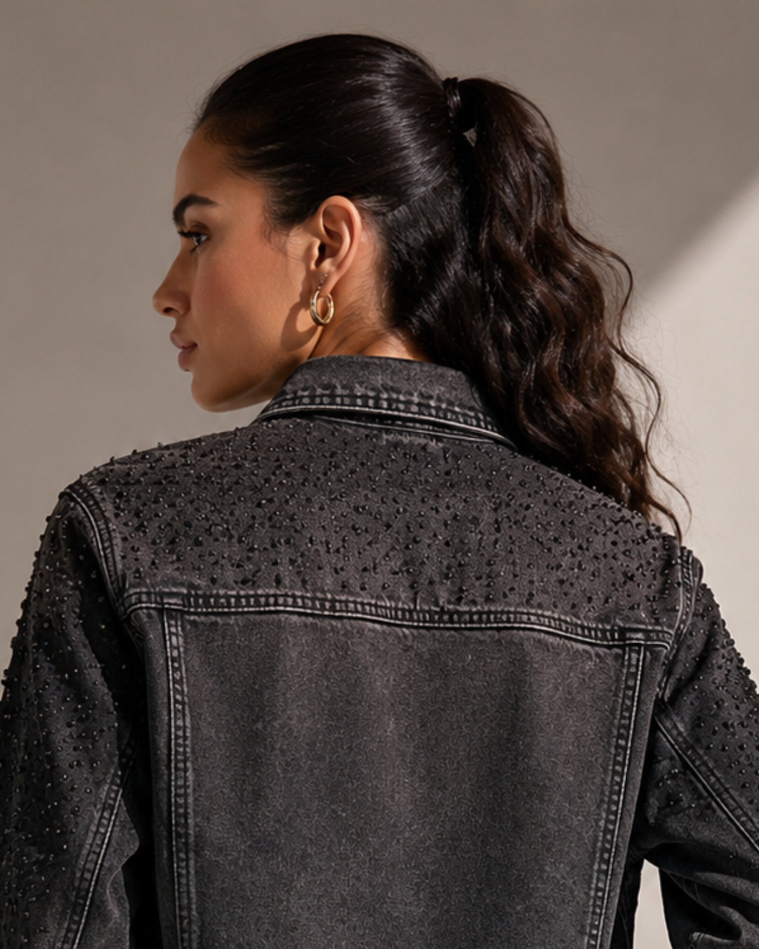 LAILA Black Strass Denim Jacket