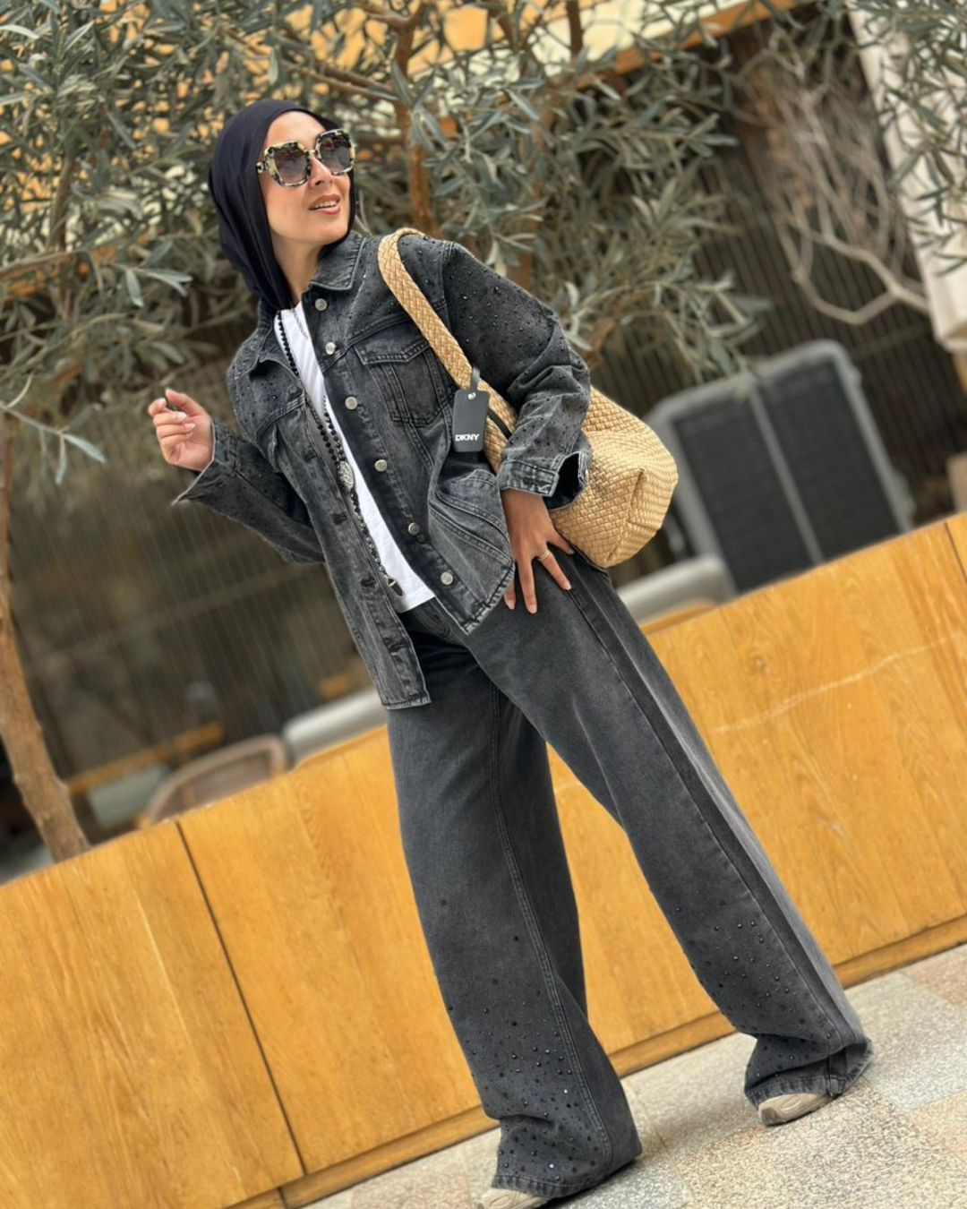 Black Strass Denim Set