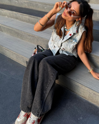 LAILA Black Strass Wide-Leg Tall Denim Pants