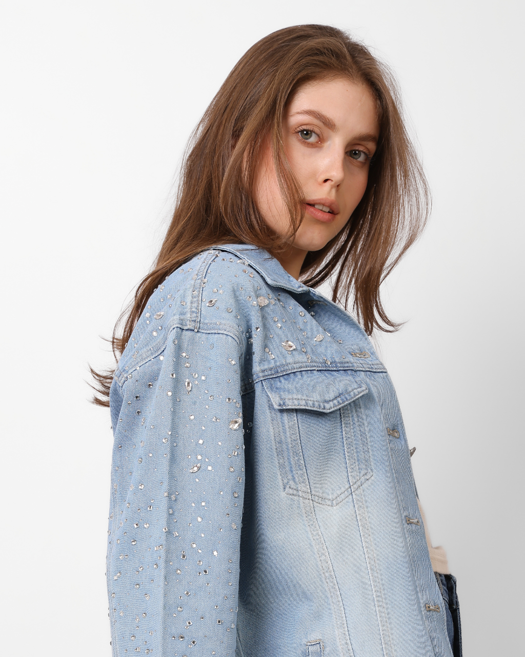 LAILA Silver Strass Denim Jacket