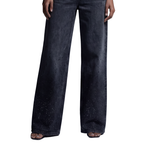 LAILA Washed Grey Wide-Leg Denim Trousers with Strass Detail